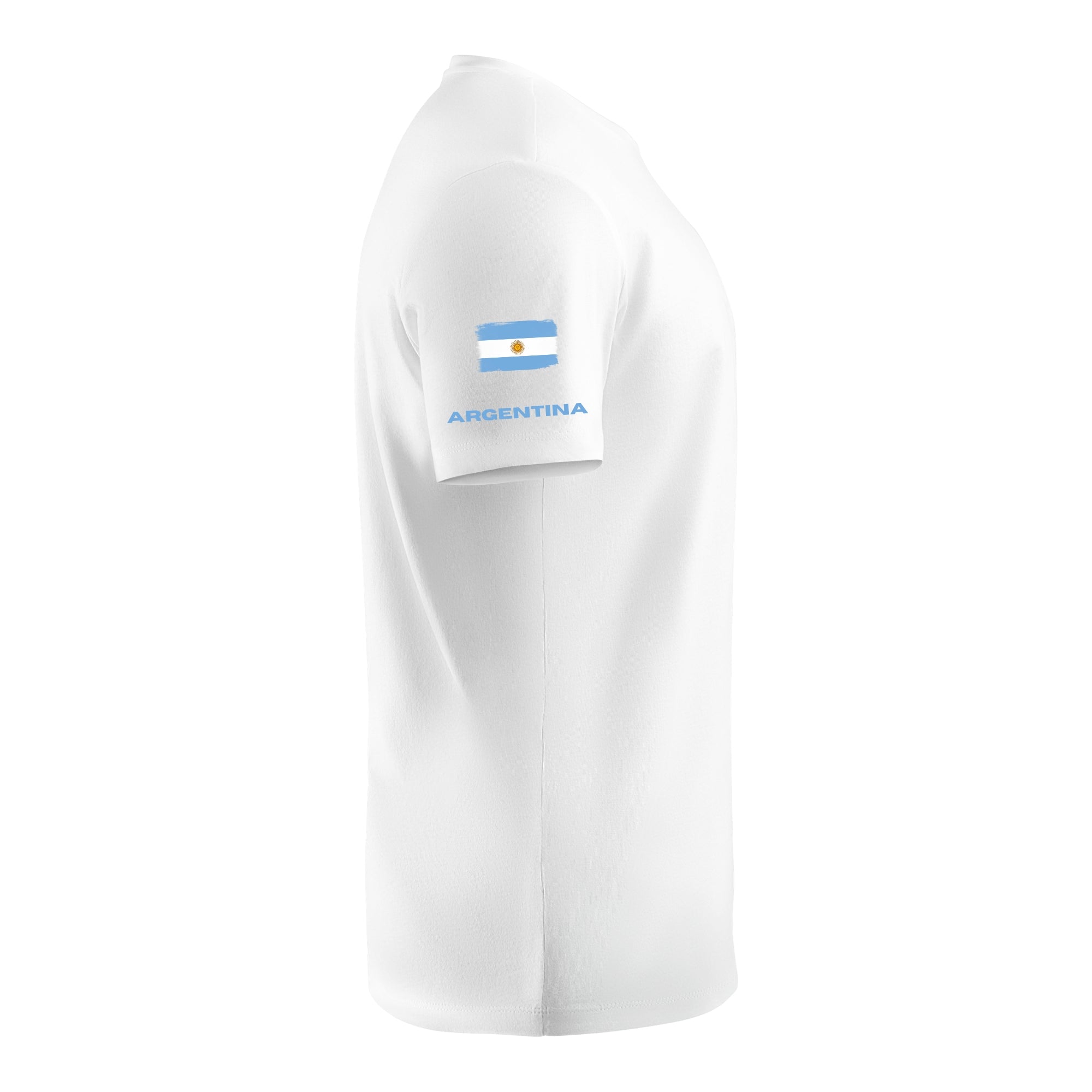 Argentina Soccer Tee – side view showing Argentina flag and wordmark on sleeve