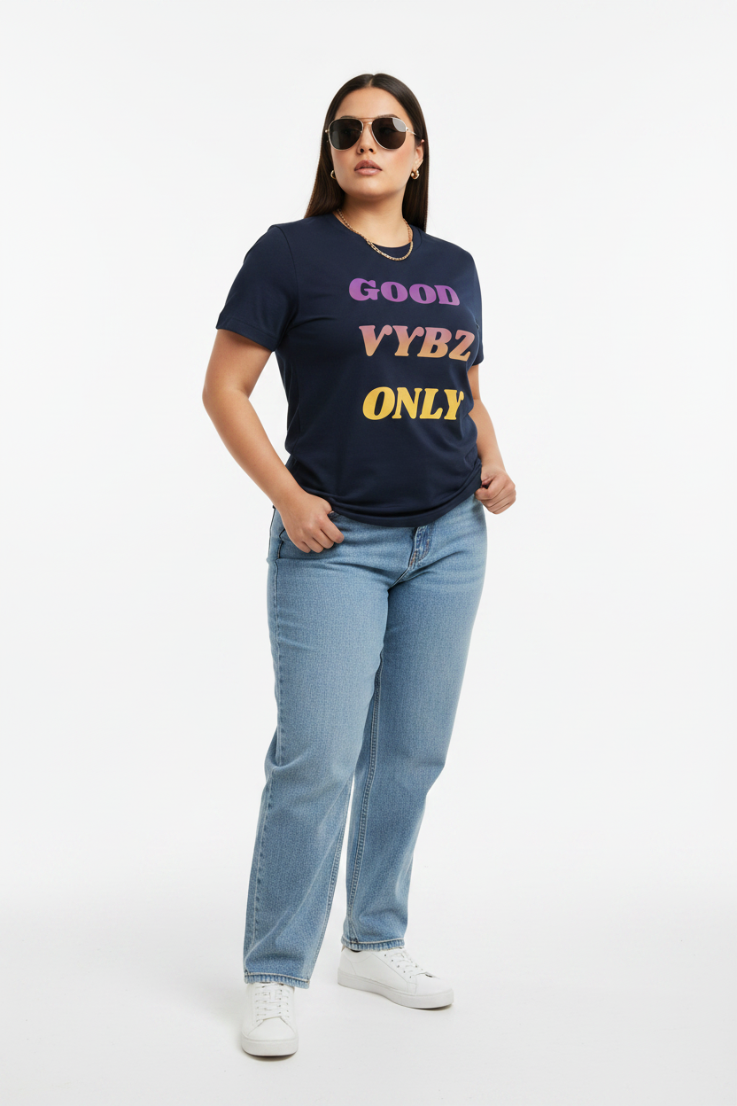 Good Vybz Only – Curvy Latina + Shades + Light Blue Denim