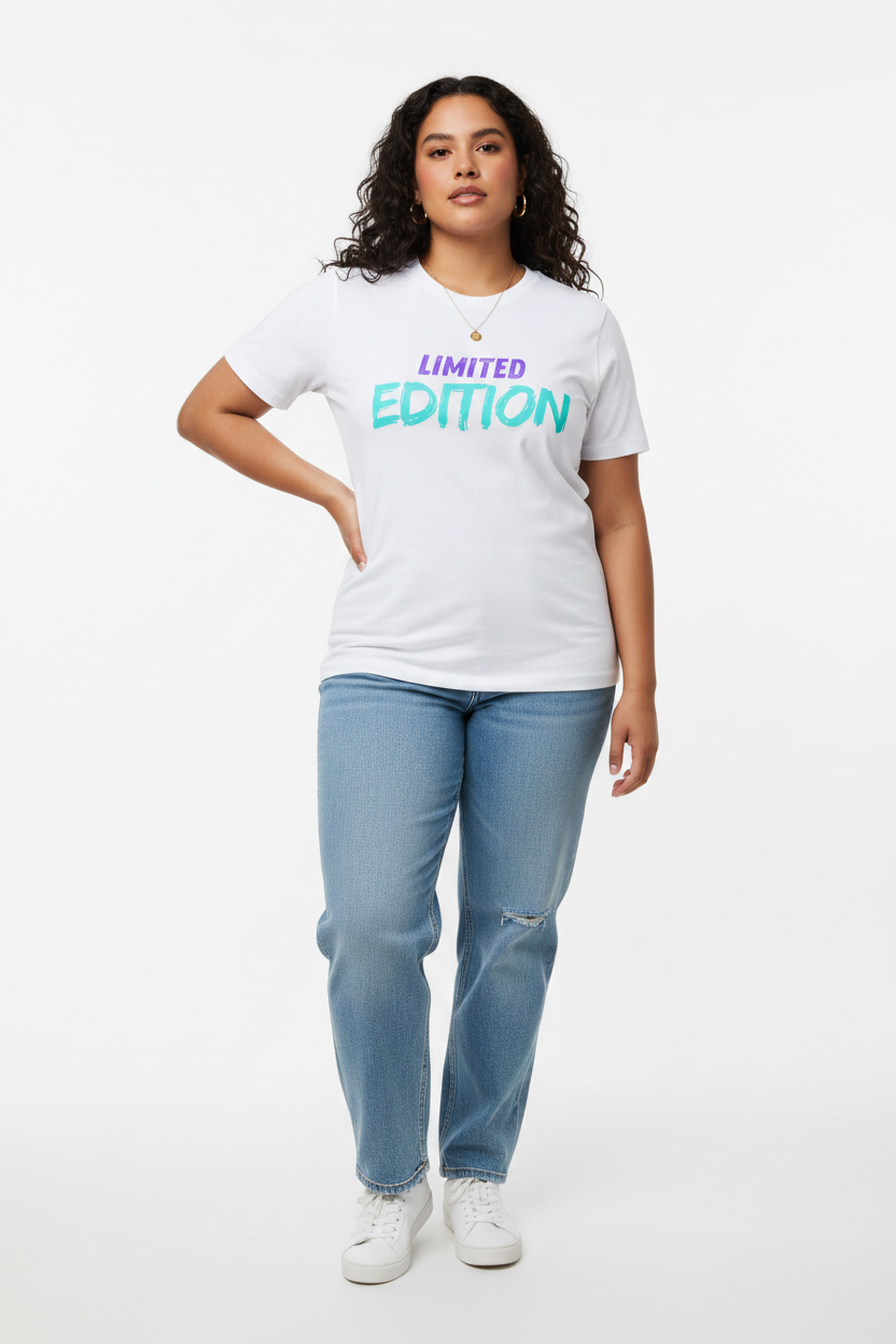 Limited Edition – White – Thick Latina + Gold Jewelry + Light Blue Denim