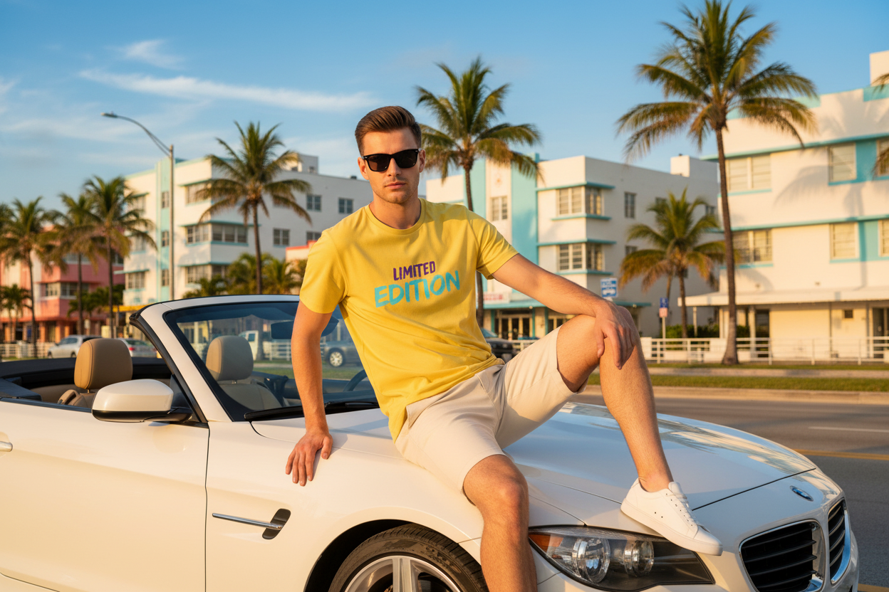 Limited Edition – Yellow – Miami Ocean Drive Hero – Sitting on Hood