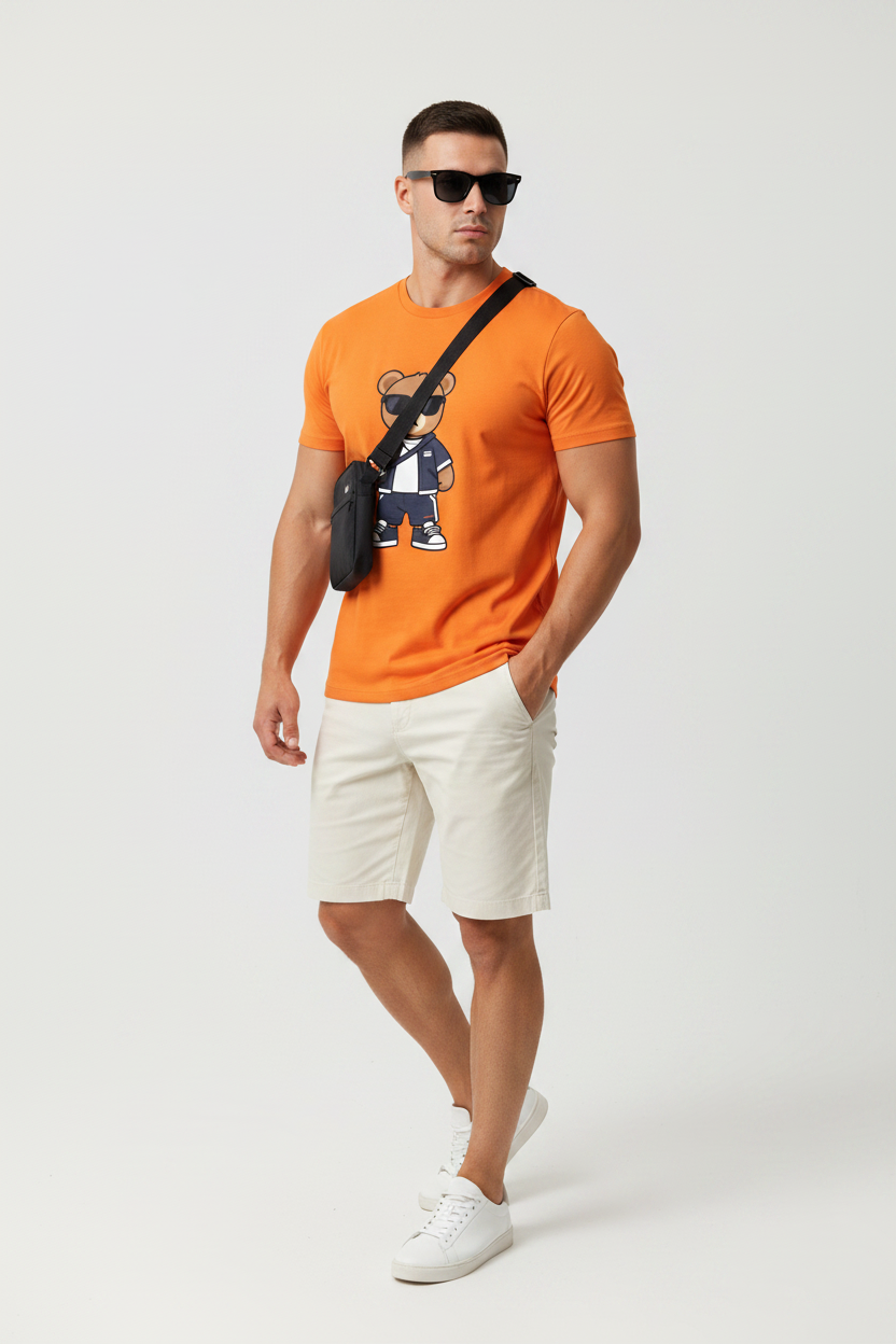 Mélo Bear – Orange – Strong White Male – New Pose – Cream Chinos