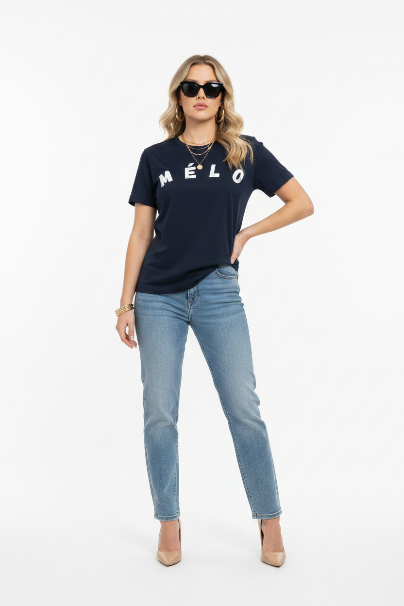Mélo Curve – Navy – Signature Fit – White Female + Shades + Heels