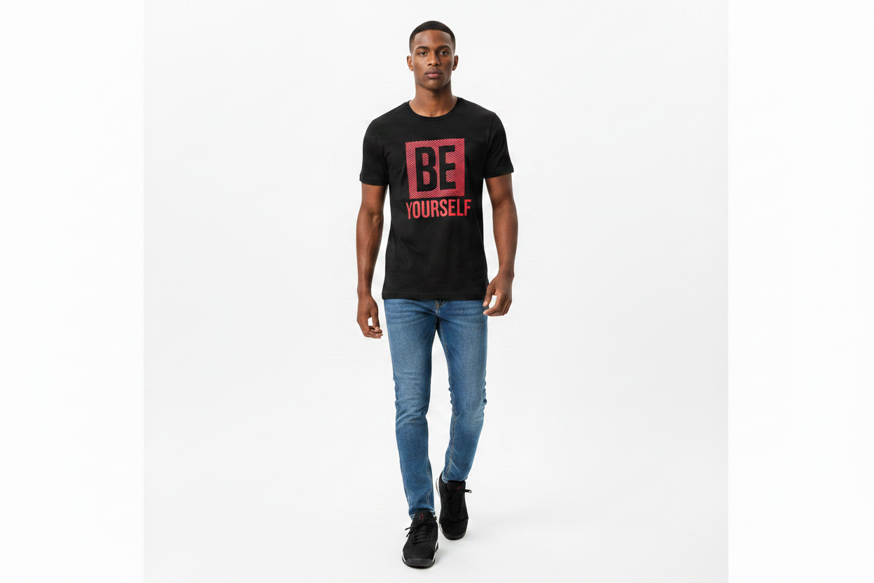 Signature Fit Be Yourself Tee – No Chain Relaxed Pose